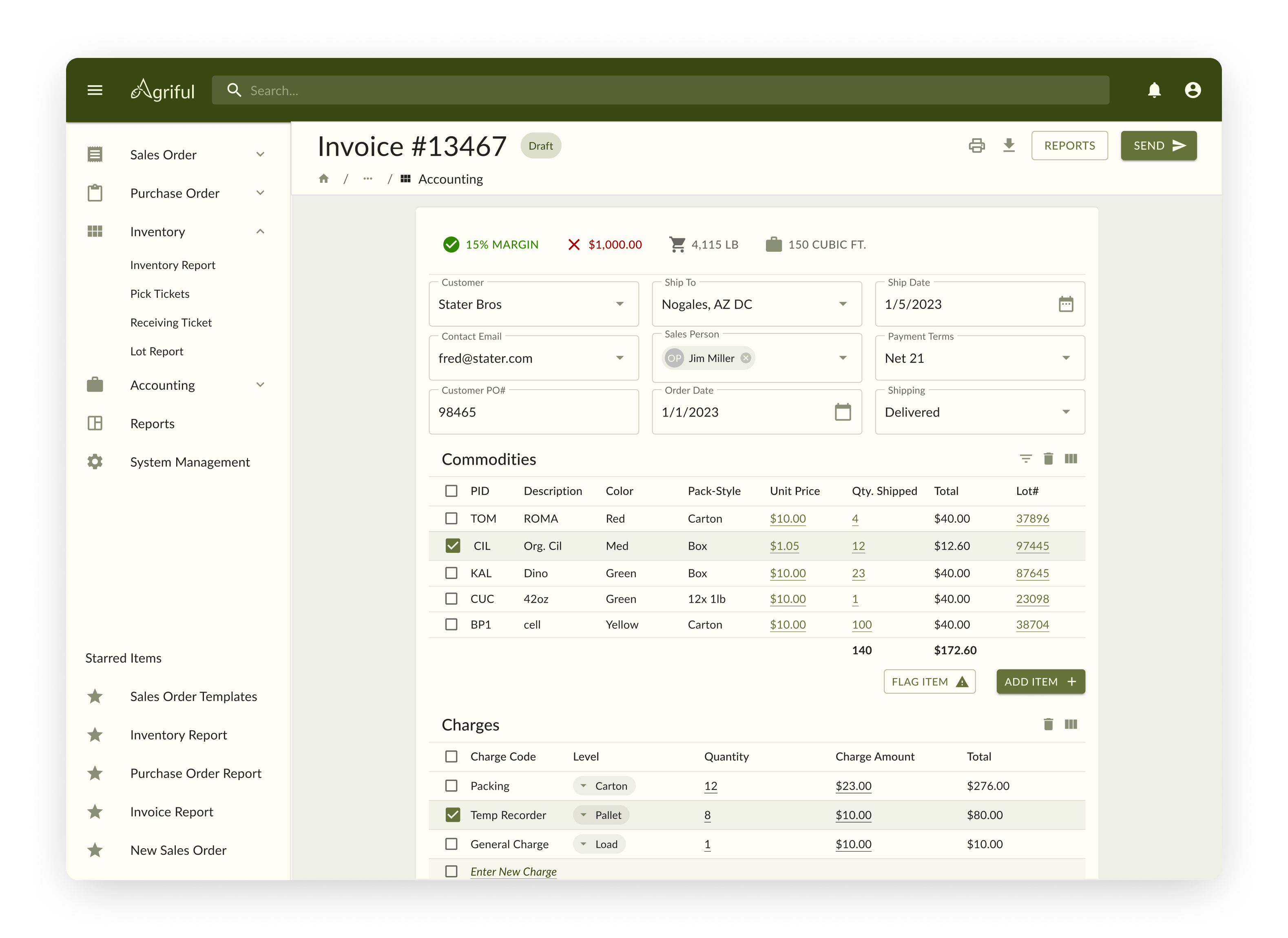 Agriful invoice management interface