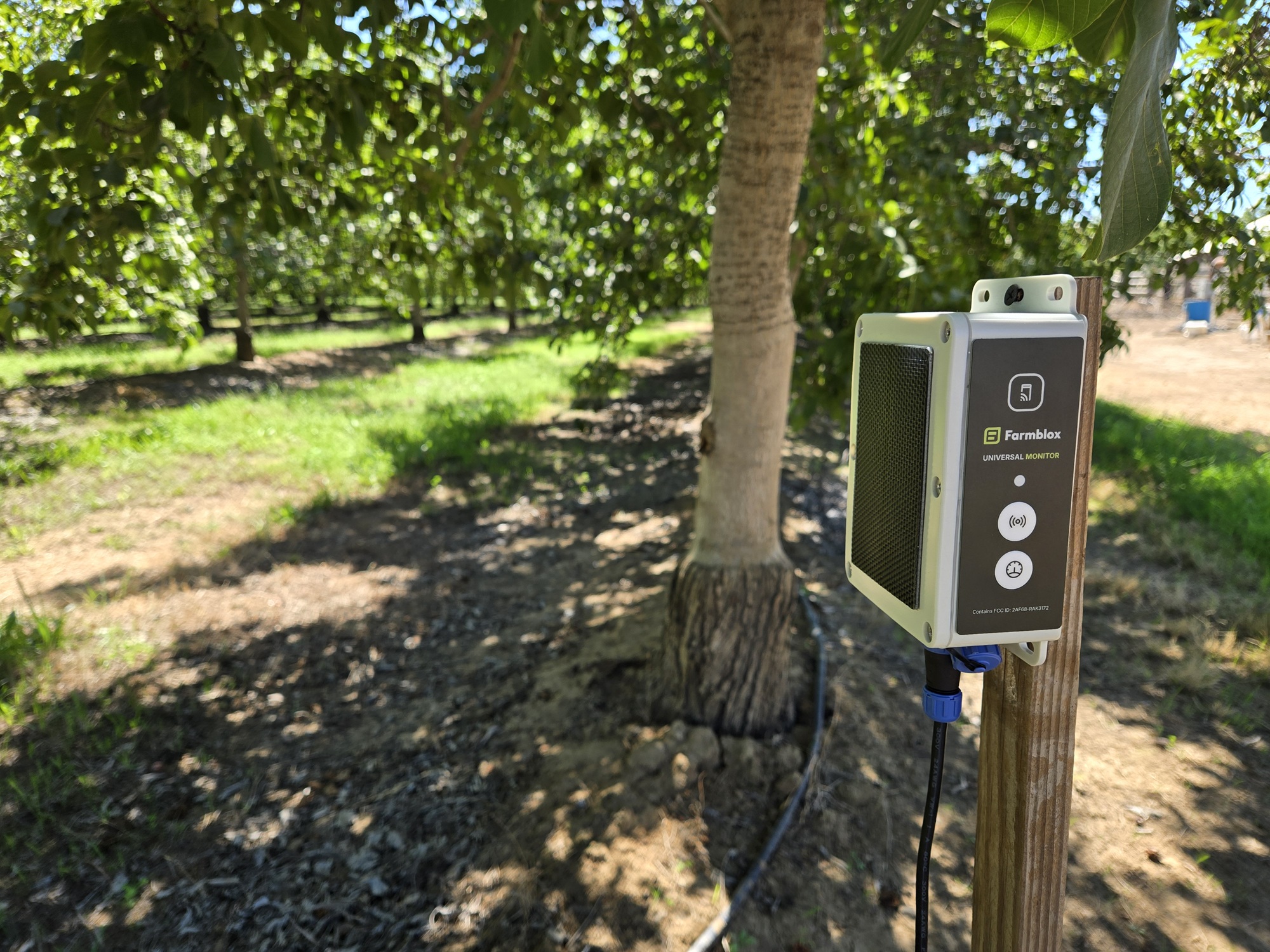 Farmblox Universal Monitor installed in an orchard